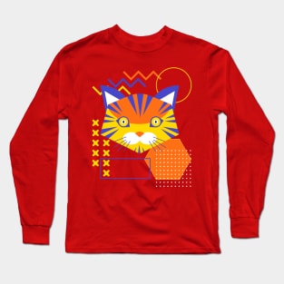 Geometric Cat Face Abstract Shapes Long Sleeve T-Shirt